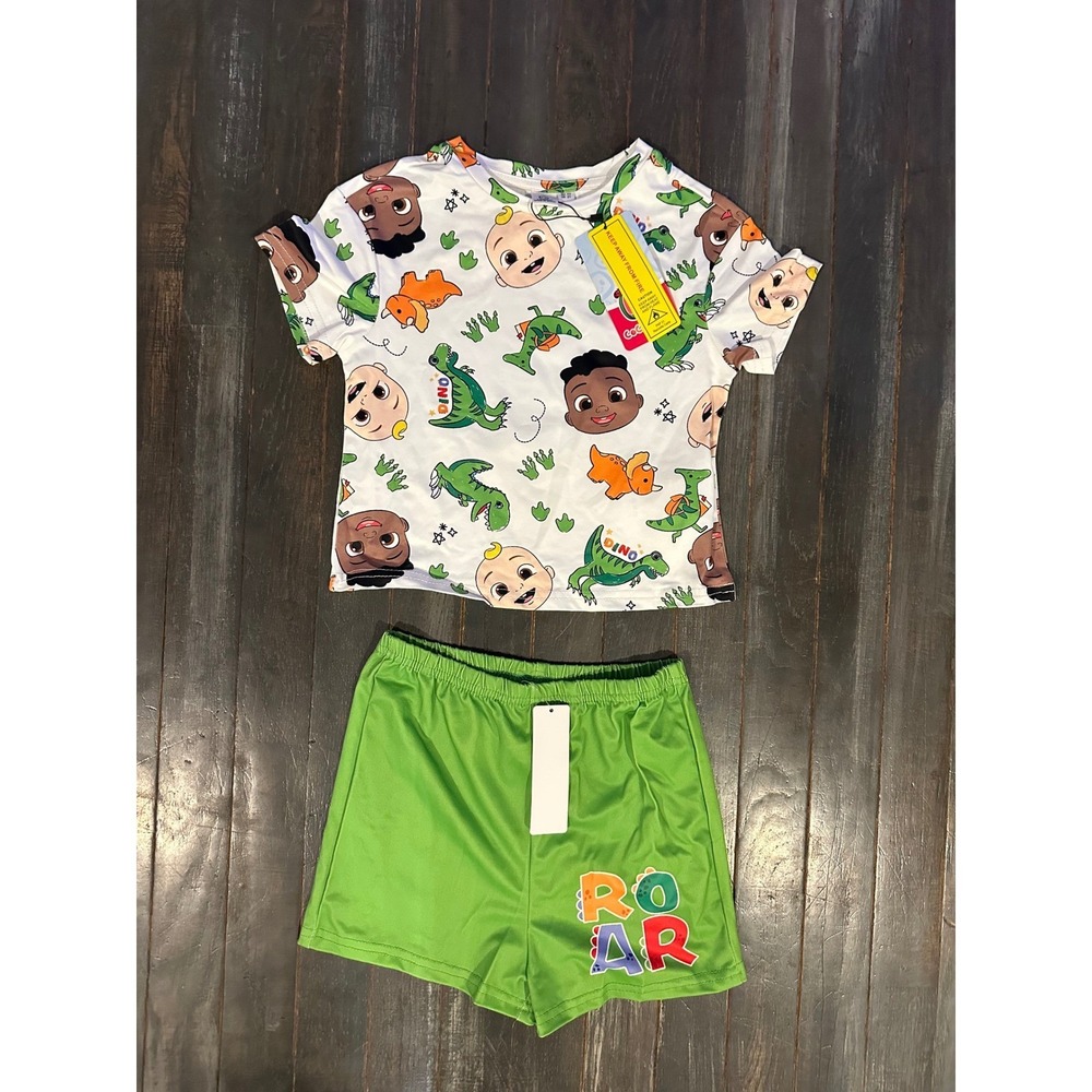 CoComelon JJ Cody Dinosaur Pajama Set Kids Toddler White Green 2pc NWT